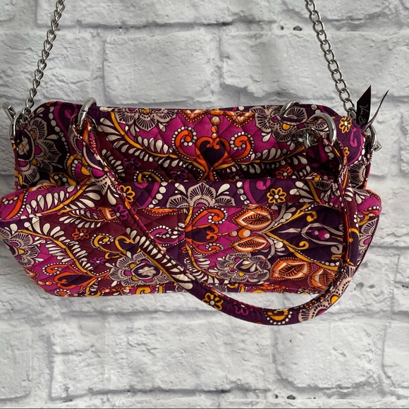 PREOWNED VERA BRADLEY PINK RED ORANGE PAISLEY CHAIN ACCENT PURSE BAG - Picture 4 of 5